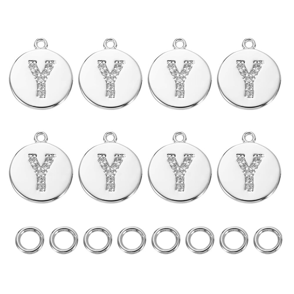 9731 8 Pcs Letter Charm Bulk Initial Charm Round Alphabet Charm Pendant